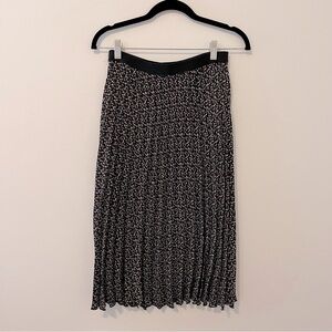 Pleated Black Patterned Midi Skirt